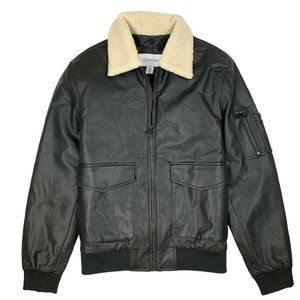 Calvin Klein Men's Faux Leather Black Jacket - with Detachable Collar